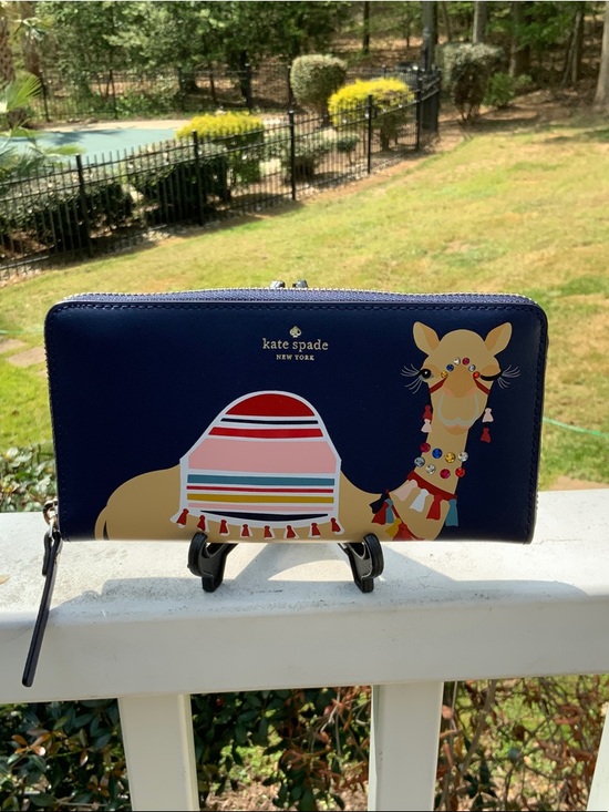 kate spade Handbags - kate spade Novelty Camel Leather navy gold zip-around continental wallet EUC